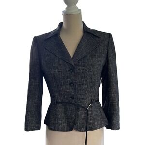 Tahari Preppy Office Core Blazer Coat Button Down Woven‎ Style Black Polyester 6
